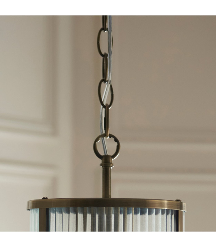 Eltham Clear Glass Pendant Light with Brushed Aged Brass With Natural Braided Cable Carnation B22-7