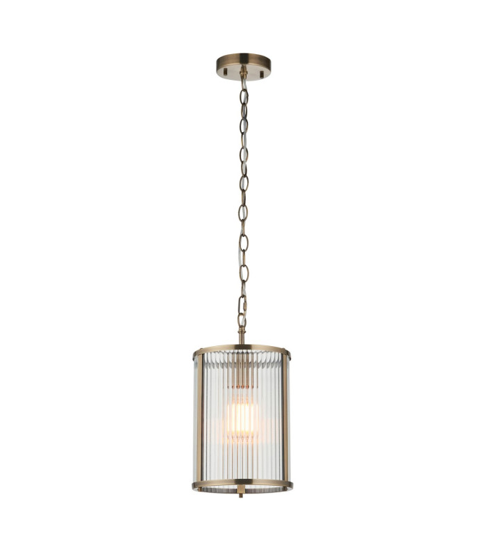 Eltham Clear Glass Pendant Light with Brushed Aged Brass With Natural Braided Cable Carnation B22-8