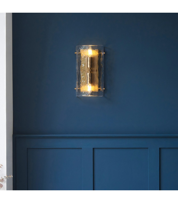 Ascoli Wall Lamp Antique Brass Plate & Clear Cut Glass 2x E14-3