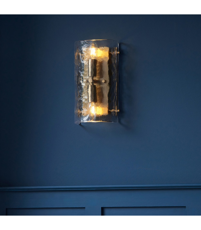 Ascoli Wall Lamp Antique Brass Plate & Clear Cut Glass 2x E14-4