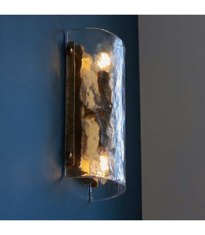 Ascoli Wall Lamp Antique Brass Plate & Clear Cut Glass 2x E14-6