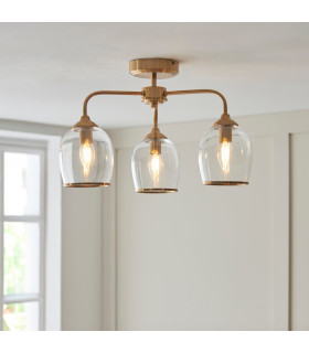 Rome Multi Arm Pendant Ceiling Light Brushed Aged Brass Plate & Clear Glass 12x G9-2
