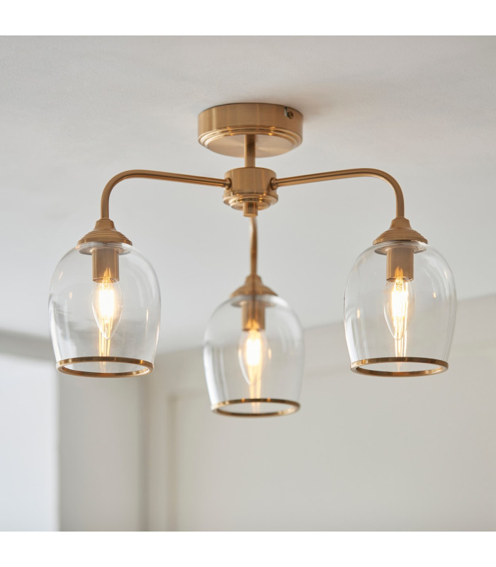 Rome Multi Arm Pendant Ceiling Light Brushed Aged Brass Plate & Clear Glass 12x G9-3