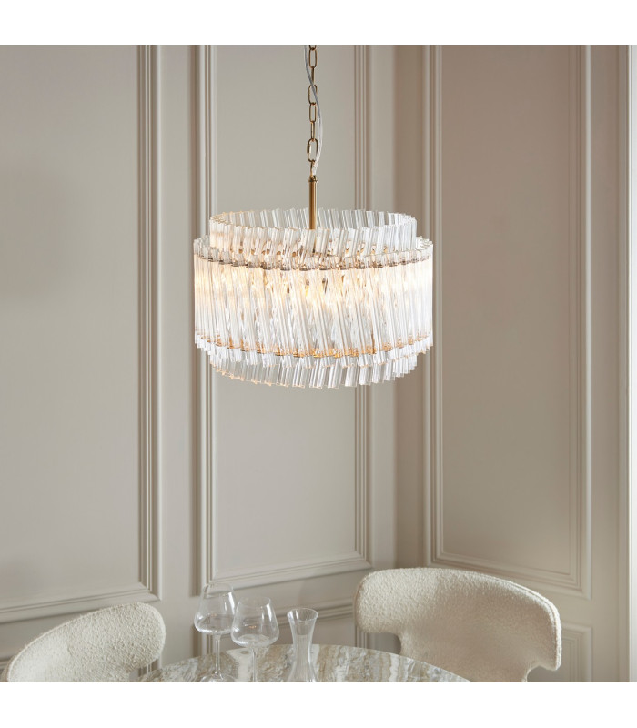 Langford Pendant Ceiling Light Brushed Aged Brass Plate & Clear Glass 3 x 7W LED E14-3