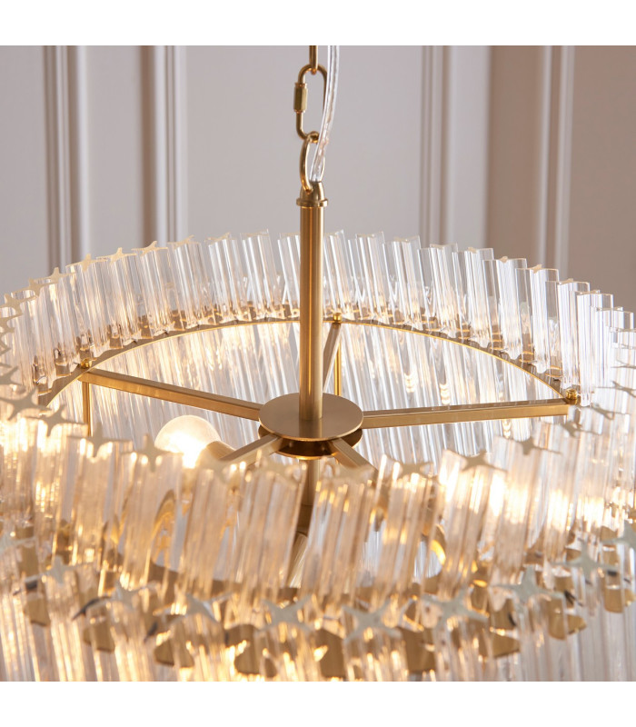 Langford Pendant Ceiling Light Brushed Aged Brass Plate & Clear Glass 3 x 7W LED E14-4