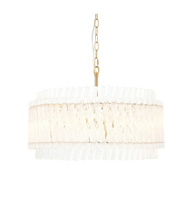 Langford Pendant Ceiling Light Brushed Aged Brass Plate & Clear Glass 5 x 7W LED E14-1