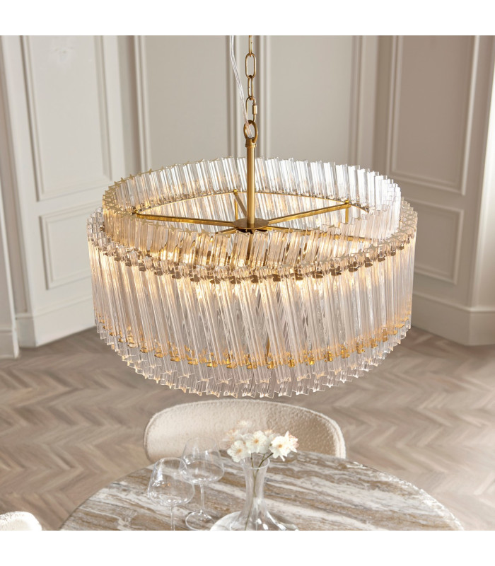 Langford Pendant Ceiling Light Brushed Aged Brass Plate & Clear Glass 5 x 7W LED E14-3