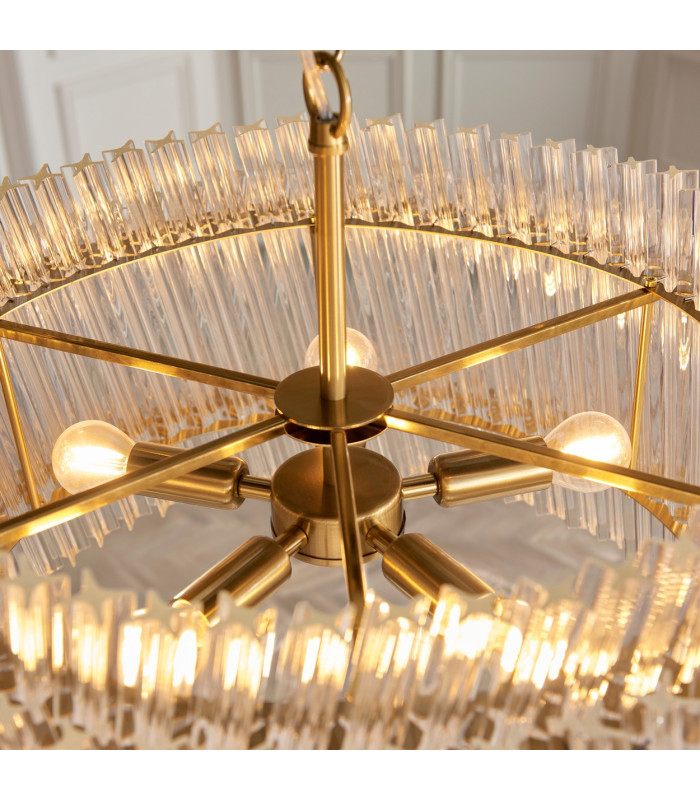 Langford Pendant Ceiling Light Brushed Aged Brass Plate & Clear Glass 5 x 7W LED E14-6