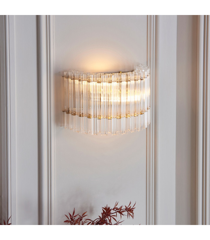 Alderley Wall Lamp Brushed Aged Brass Plate & Clear Glass 2 x 7W LED E14-2