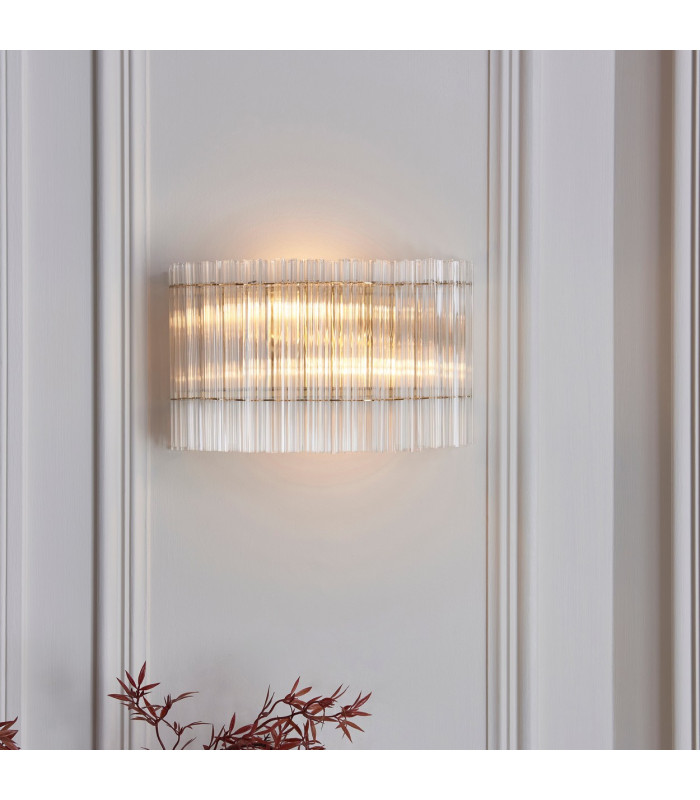 Alderley Wall Lamp Brushed Aged Brass Plate & Clear Glass 2 x 7W LED E14-5