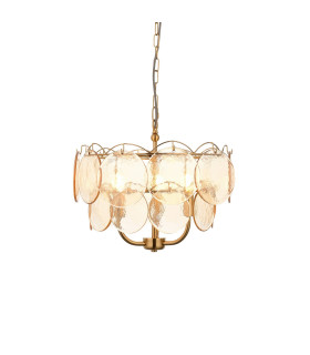 Thistle Pendant Ceiling Light Brushed Aged Brass Plate & Handmade Champagne Glass 3 x 7W LED E14-1
