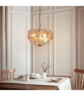 Thistle Pendant Ceiling Light Brushed Aged Brass Plate & Handmade Champagne Glass 3 x 7W LED E14-2