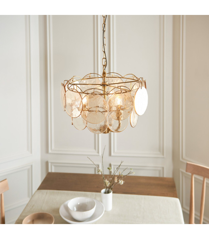 Thistle Pendant Ceiling Light Brushed Aged Brass Plate & Handmade Champagne Glass 3 x 7W LED E14-3