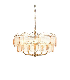 Thistle Pendant Ceiling Light Brushed Aged Brass Plate & Handmade Champagne Glass 5 x 7W LED E14-1