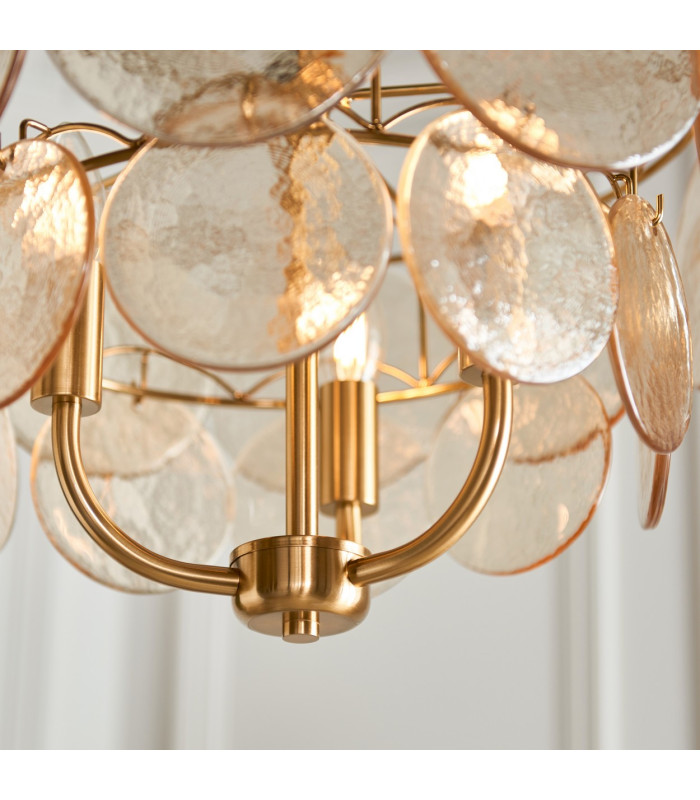 Thistle Pendant Ceiling Light Brushed Aged Brass Plate & Handmade Champagne Glass 3 x 7W LED E14-6