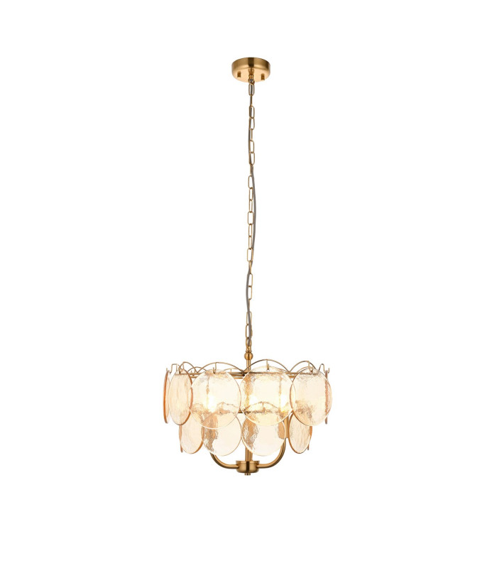 Thistle Pendant Ceiling Light Brushed Aged Brass Plate & Handmade Champagne Glass 3 x 7W LED E14-7