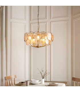 Thistle Pendant Ceiling Light Brushed Aged Brass Plate & Handmade Champagne Glass 5 x 7W LED E14-2
