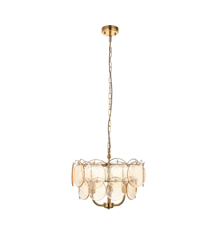 Thistle Pendant Ceiling Light Brushed Aged Brass Plate & Handmade Champagne Glass 3 x 7W LED E14-8