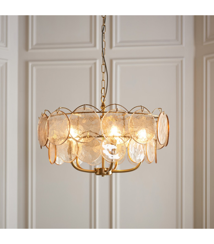 Thistle Pendant Ceiling Light Brushed Aged Brass Plate & Handmade Champagne Glass 5 x 7W LED E14-5