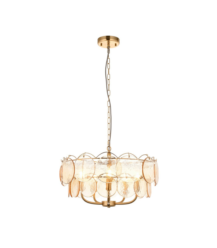 Thistle Pendant Ceiling Light Brushed Aged Brass Plate & Handmade Champagne Glass 5 x 7W LED E14-8