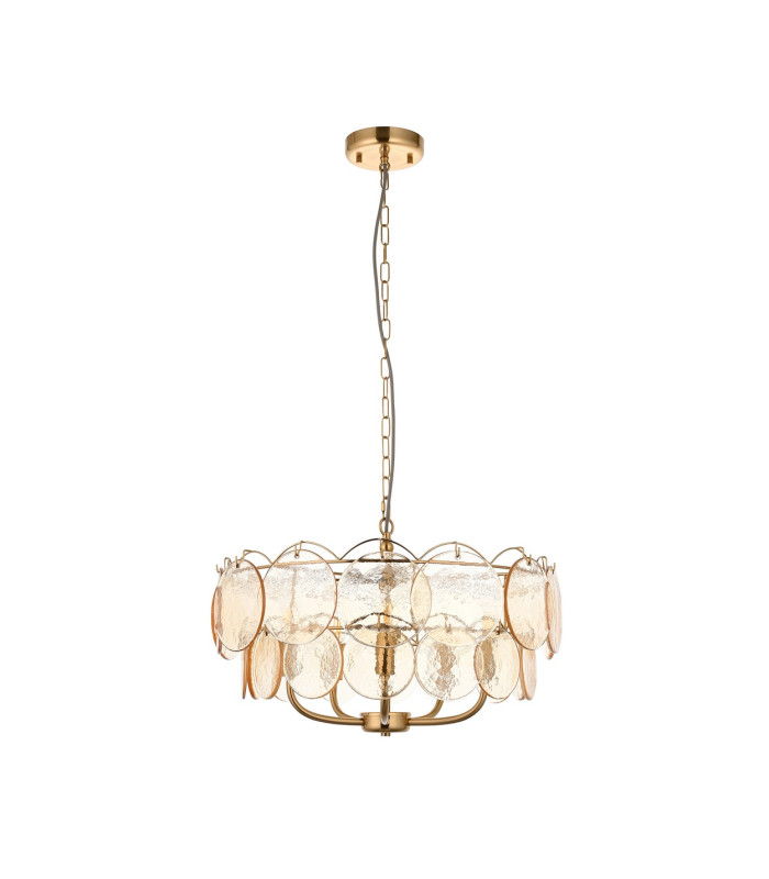 Thistle Pendant Ceiling Light Brushed Aged Brass Plate & Handmade Champagne Glass 5 x 7W LED E14-9