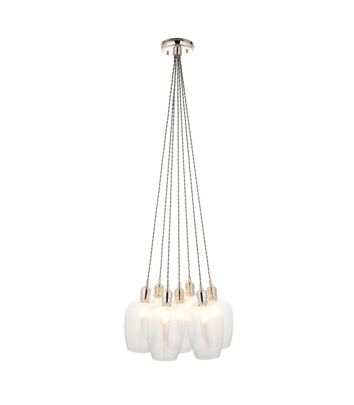 Livorno Cluster Pendant Ceiling Light Bright Nickel Plate & Clear Glass 7 x 10W LED E27-1
