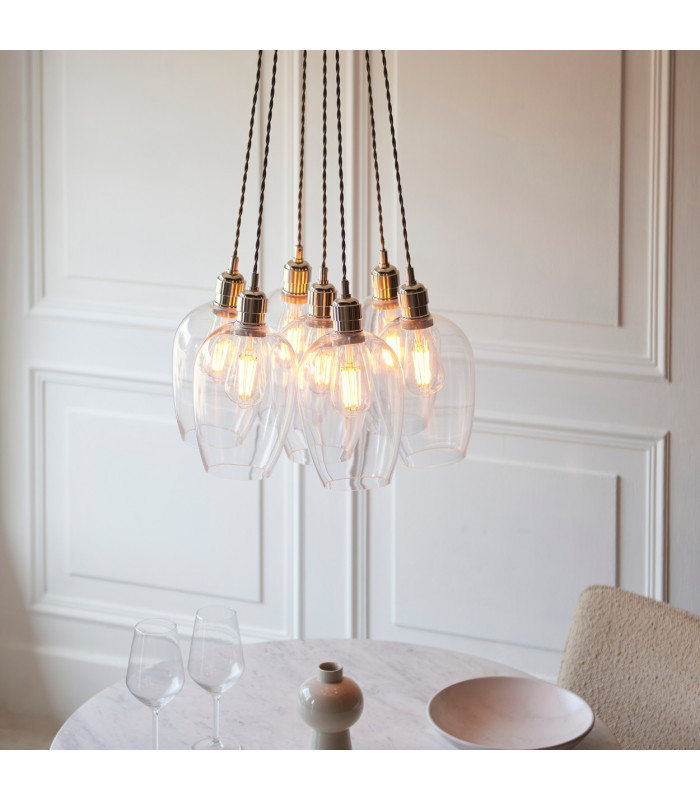 Livorno Cluster Pendant Ceiling Light Bright Nickel Plate & Clear Glass 7 x 10W LED E27-3