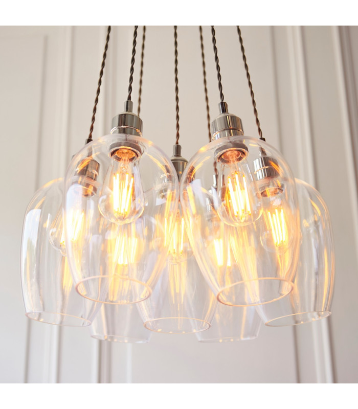 Livorno Cluster Pendant Ceiling Light Bright Nickel Plate & Clear Glass 7 x 10W LED E27-4