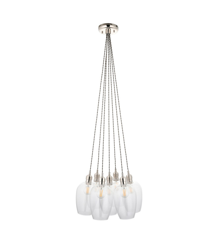 Livorno Cluster Pendant Ceiling Light Bright Nickel Plate & Clear Glass 7 x 10W LED E27-8