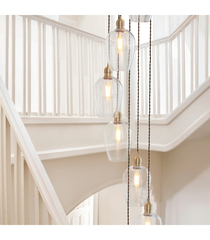 Livorno Cluster Pendant Ceiling Light Antique Brass Plate & Clear Glass 13 x 10W LED E27-3