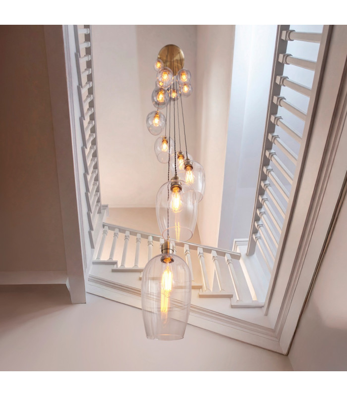 Livorno Cluster Pendant Ceiling Light Antique Brass Plate & Clear Glass 13 x 10W LED E27-4