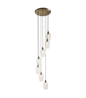 Livorno Cluster Pendant Ceiling Light Antique Brass Plate & Clear Glass 7 x 10W LED E27-1