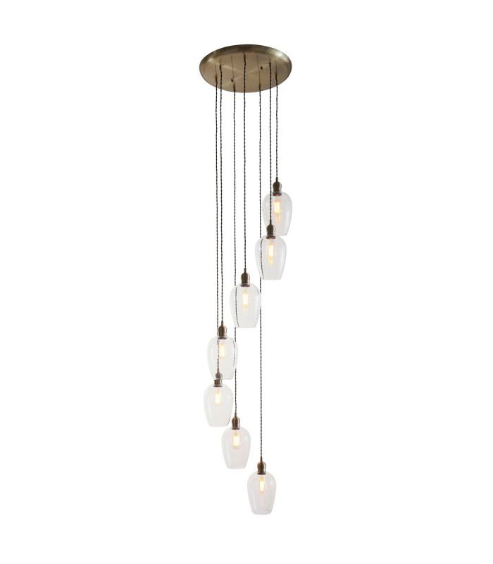 Livorno Cluster Pendant Ceiling Light Antique Brass Plate & Clear Glass 7 x 10W LED E27-1