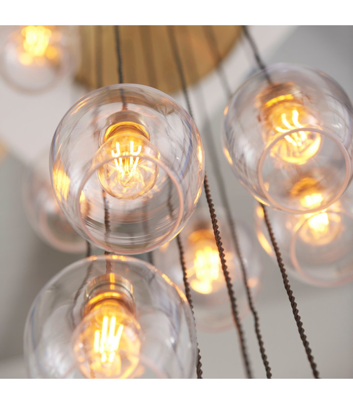 Livorno Cluster Pendant Ceiling Light Antique Brass Plate & Clear Glass 13 x 10W LED E27-5