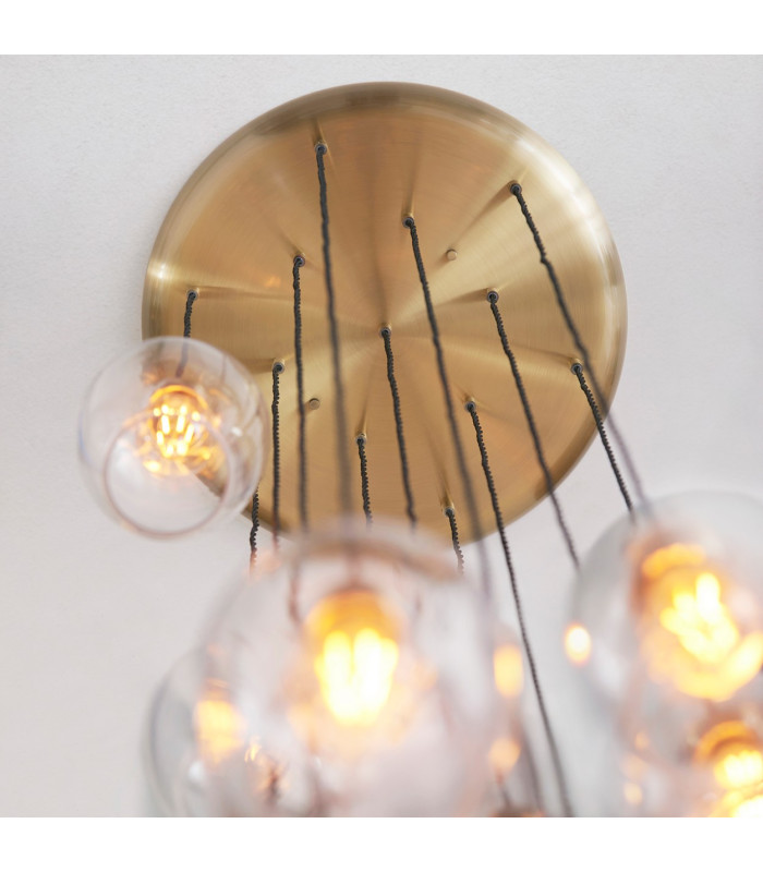 Livorno Cluster Pendant Ceiling Light Antique Brass Plate & Clear Glass 13 x 10W LED E27-6