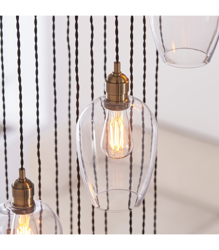 Livorno Cluster Pendant Ceiling Light Antique Brass Plate & Clear Glass 13 x 10W LED E27-7