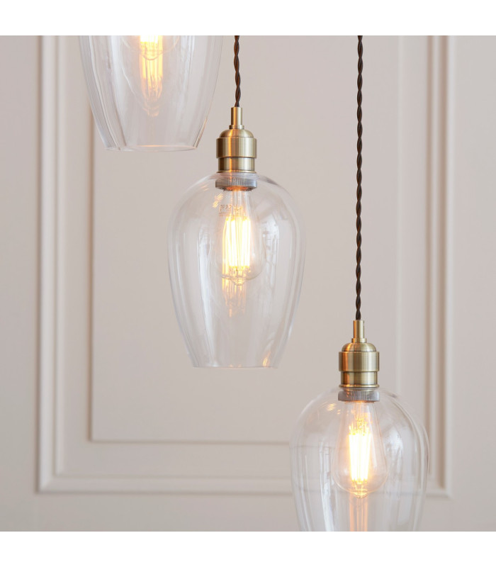 Livorno Cluster Pendant Ceiling Light Antique Brass Plate & Clear Glass 7 x 10W LED E27-5