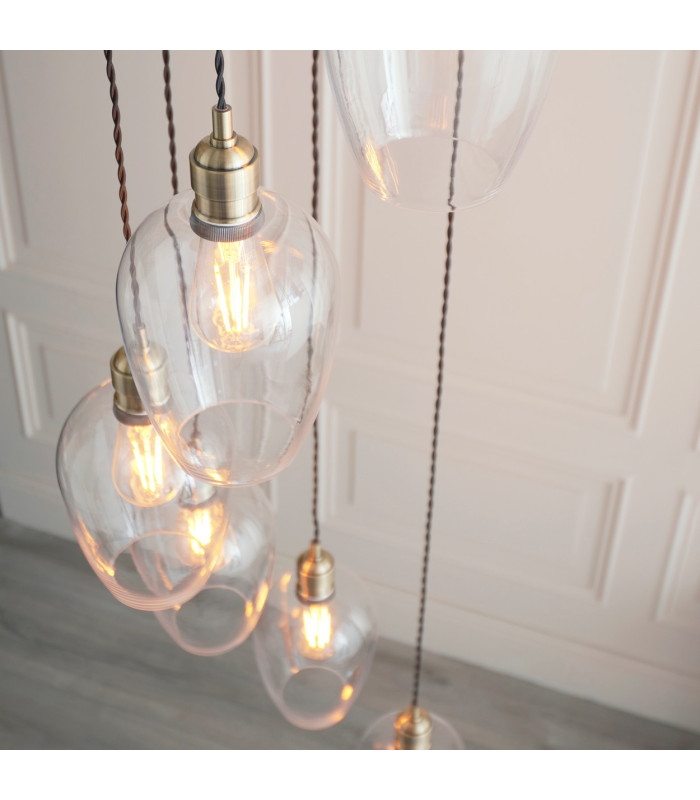 Livorno Cluster Pendant Ceiling Light Antique Brass Plate & Clear Glass 7 x 10W LED E27-7