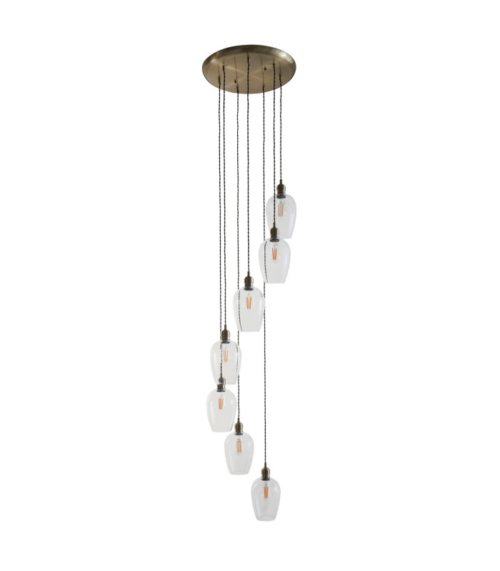 Livorno Cluster Pendant Ceiling Light Antique Brass Plate & Clear Glass 7 x 10W LED E27-8