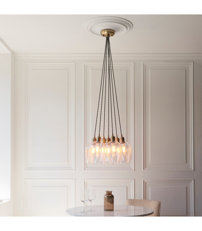 Livorno Cluster Pendant Ceiling Light Antique Brass Plate & Clear Glass 7 x 10W LED E27-2
