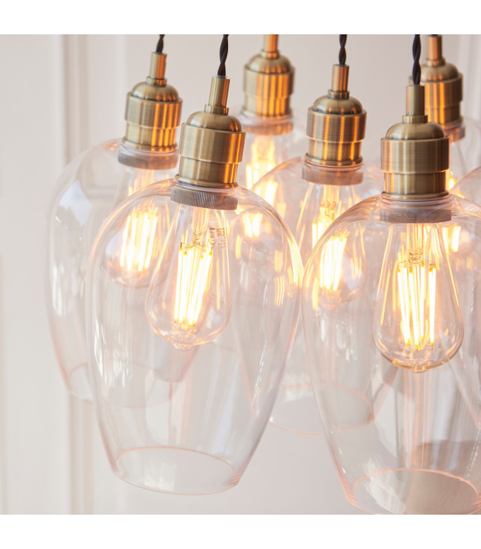 Livorno Cluster Pendant Ceiling Light Antique Brass Plate & Clear Glass 7 x 10W LED E27-5