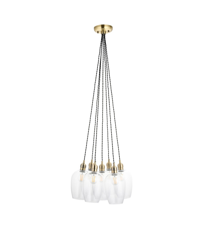 Livorno Cluster Pendant Ceiling Light Antique Brass Plate & Clear Glass 7 x 10W LED E27-9