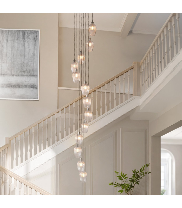 Livorno Cluster Pendant Ceiling Light Bright Nickel Plate & Clear Ribbed Glass 13 x 10W LED E27-2