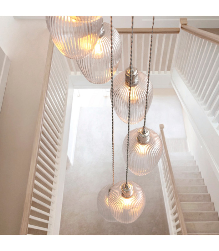 Livorno Cluster Pendant Ceiling Light Bright Nickel Plate & Clear Ribbed Glass 13 x 10W LED E27-4