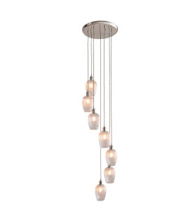 Livorno Cluster Pendant Ceiling Light Bright Nickel Plate & Clear Ribbed Glass 7 x 10W LED E27-1
