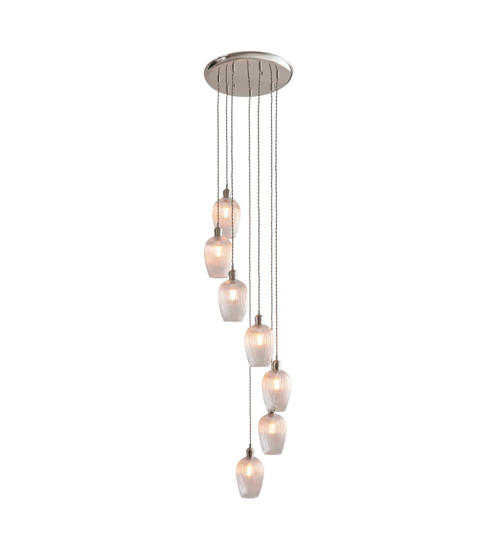 Livorno Cluster Pendant Ceiling Light Bright Nickel Plate & Clear Ribbed Glass 7 x 10W LED E27-1