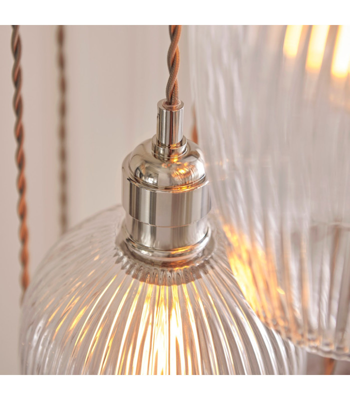 Livorno Cluster Pendant Ceiling Light Bright Nickel Plate & Clear Ribbed Glass 13 x 10W LED E27-5