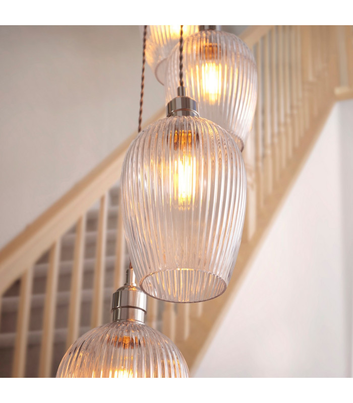 Livorno Cluster Pendant Ceiling Light Bright Nickel Plate & Clear Ribbed Glass 13 x 10W LED E27-7