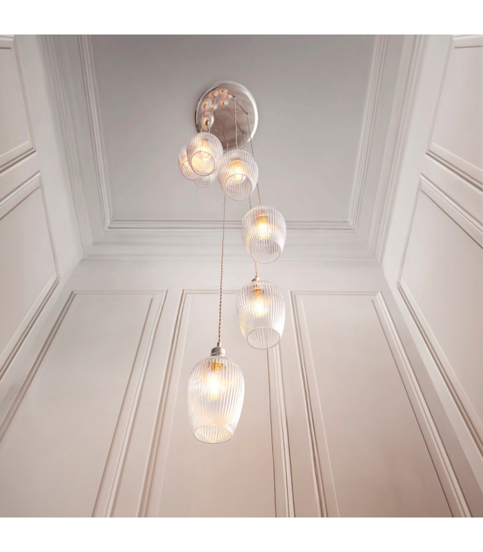 Livorno Cluster Pendant Ceiling Light Bright Nickel Plate & Clear Ribbed Glass 7 x 10W LED E27-4