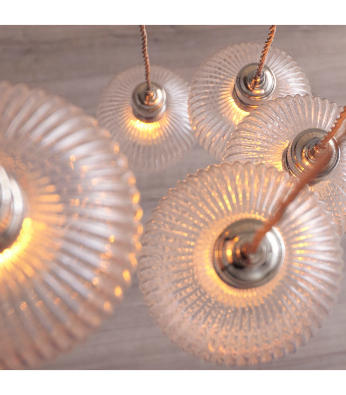 Livorno Cluster Pendant Ceiling Light Bright Nickel Plate & Clear Ribbed Glass 7 x 10W LED E27-5